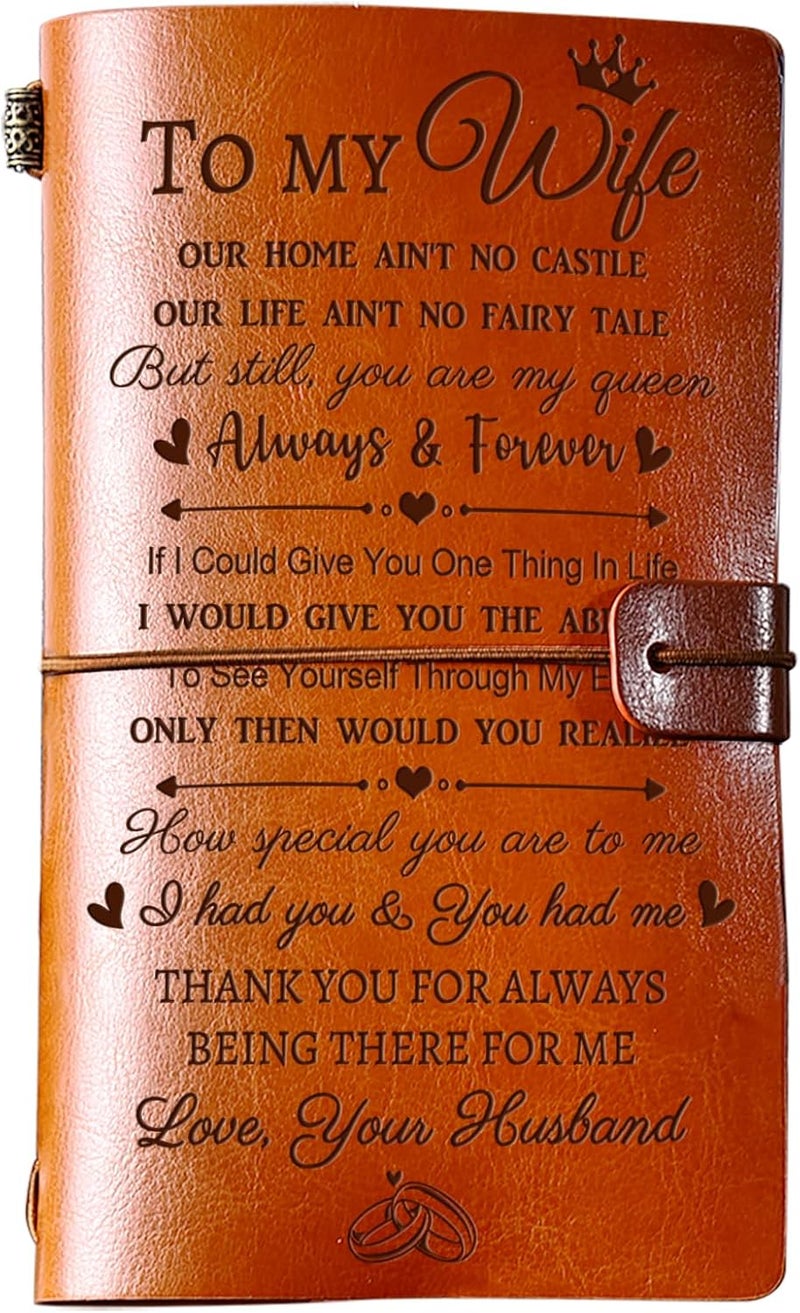 PRSTENLY Gifts for Wife, Wife Gifts Leather Journal, Anniversary Birthday Mothers Day Christmas Valentines Day Gift for Her Wifes from Him Husband- 140 Page Refillable Notebooks - Image 1